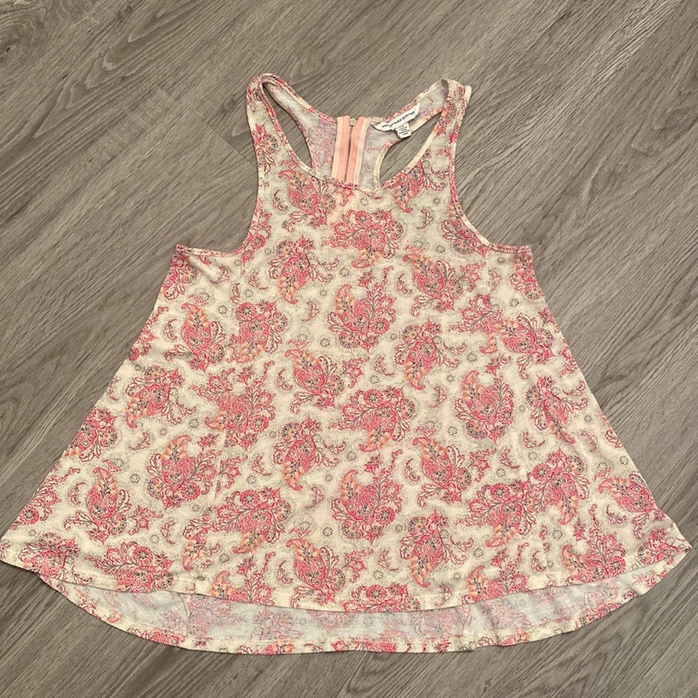 American Eagle Pink Boho Floral Racerback Zip Sleeveless Tank Top Size S